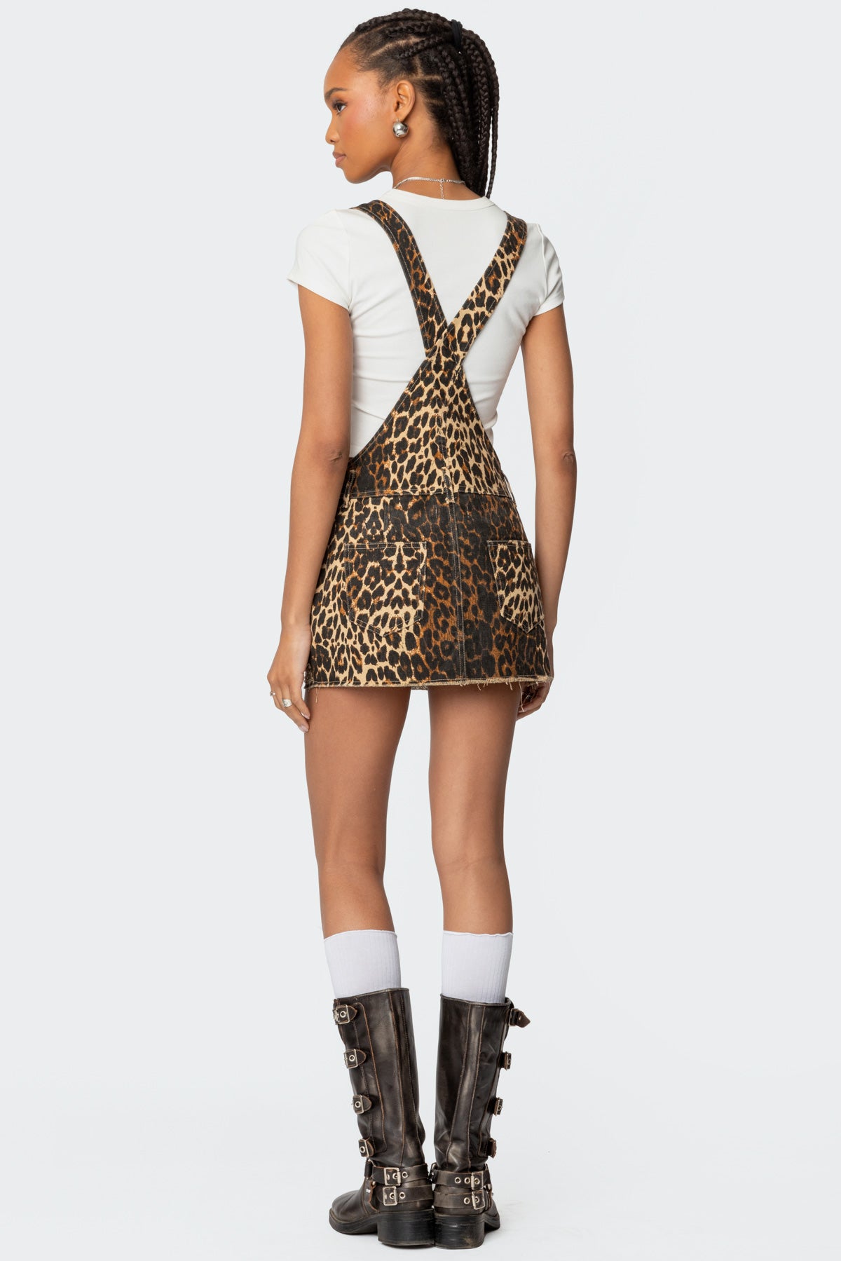 Leopard Denim Overall Mini Dress - Image 4