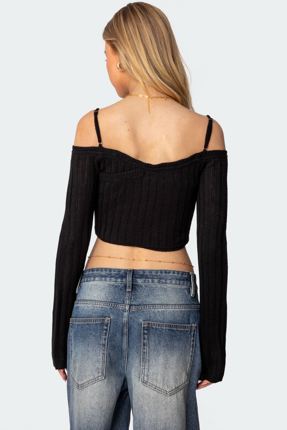 Triangle Hem Off Shoulder Sweater - Image 5