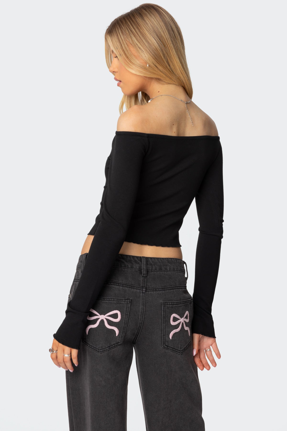 Contrast Bow Off Shoulder Top - Image 5