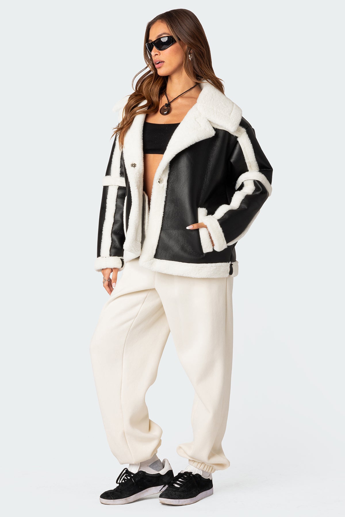 Rocki Oversized Faux Leather Shearling Jacket - Image 3