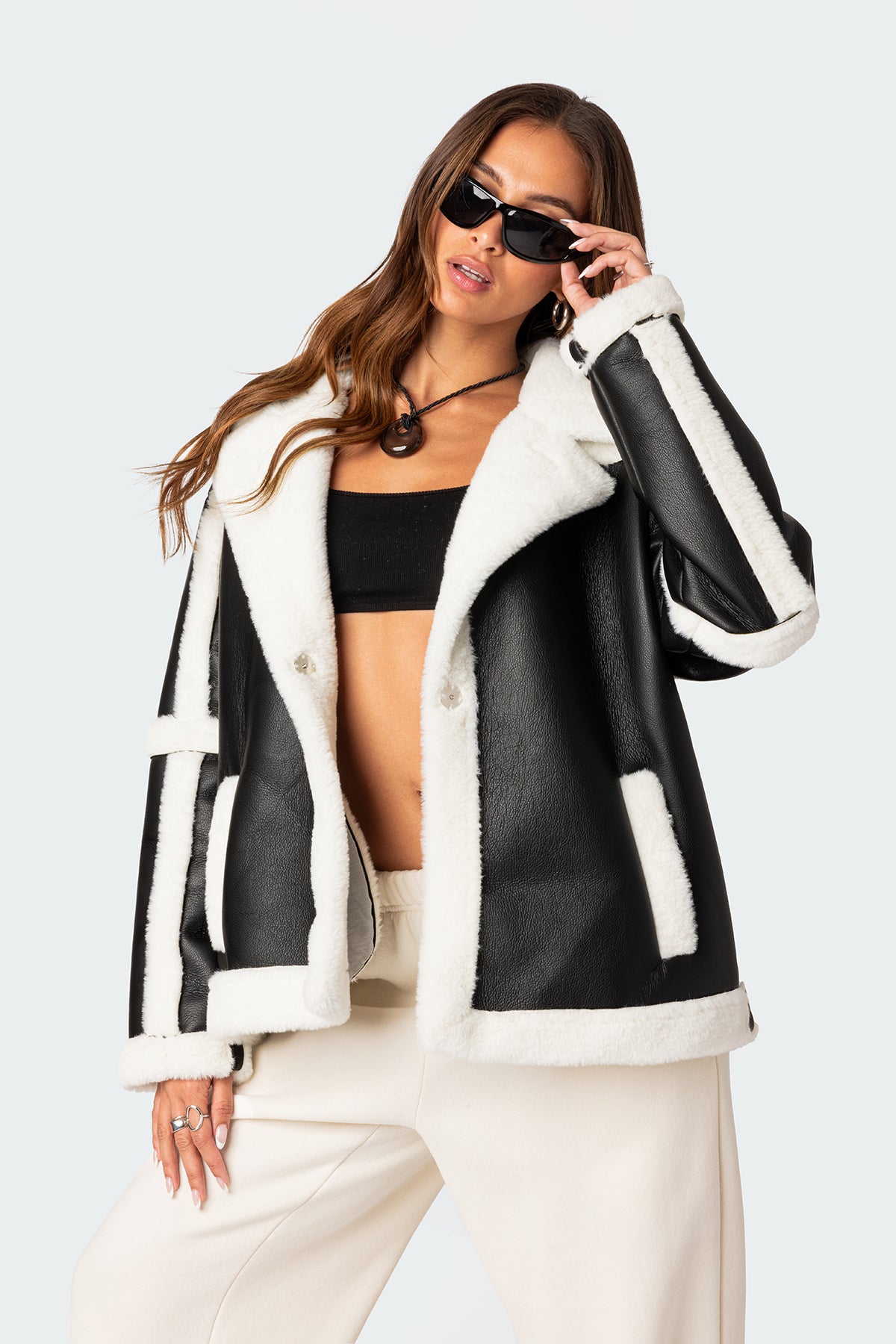 Rocki Oversized Faux Leather Shearling Jacket - Image 4