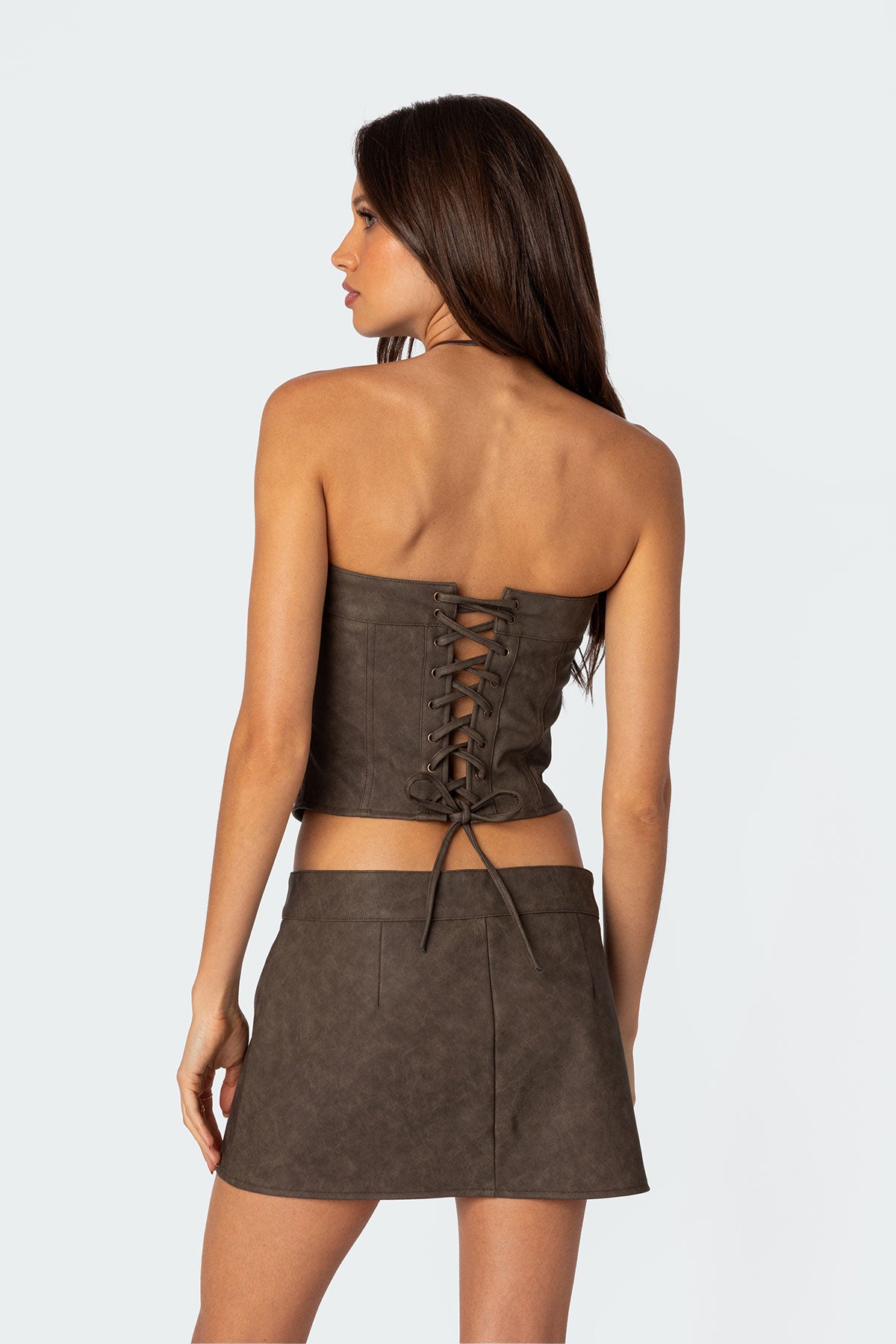 Ziva Faux Leather Lace Up Corset - Image 4