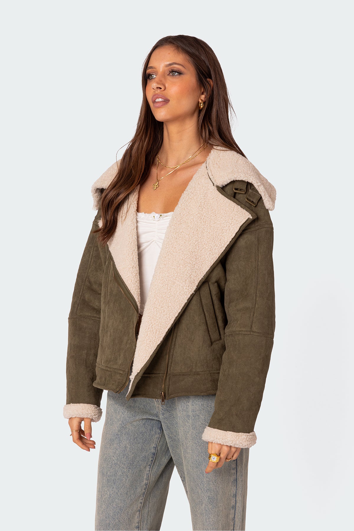 Faux Suede Shearling Oversized Jacket - Image 3