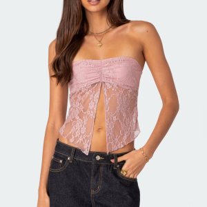Twilight Sheer Lace Split Front Top