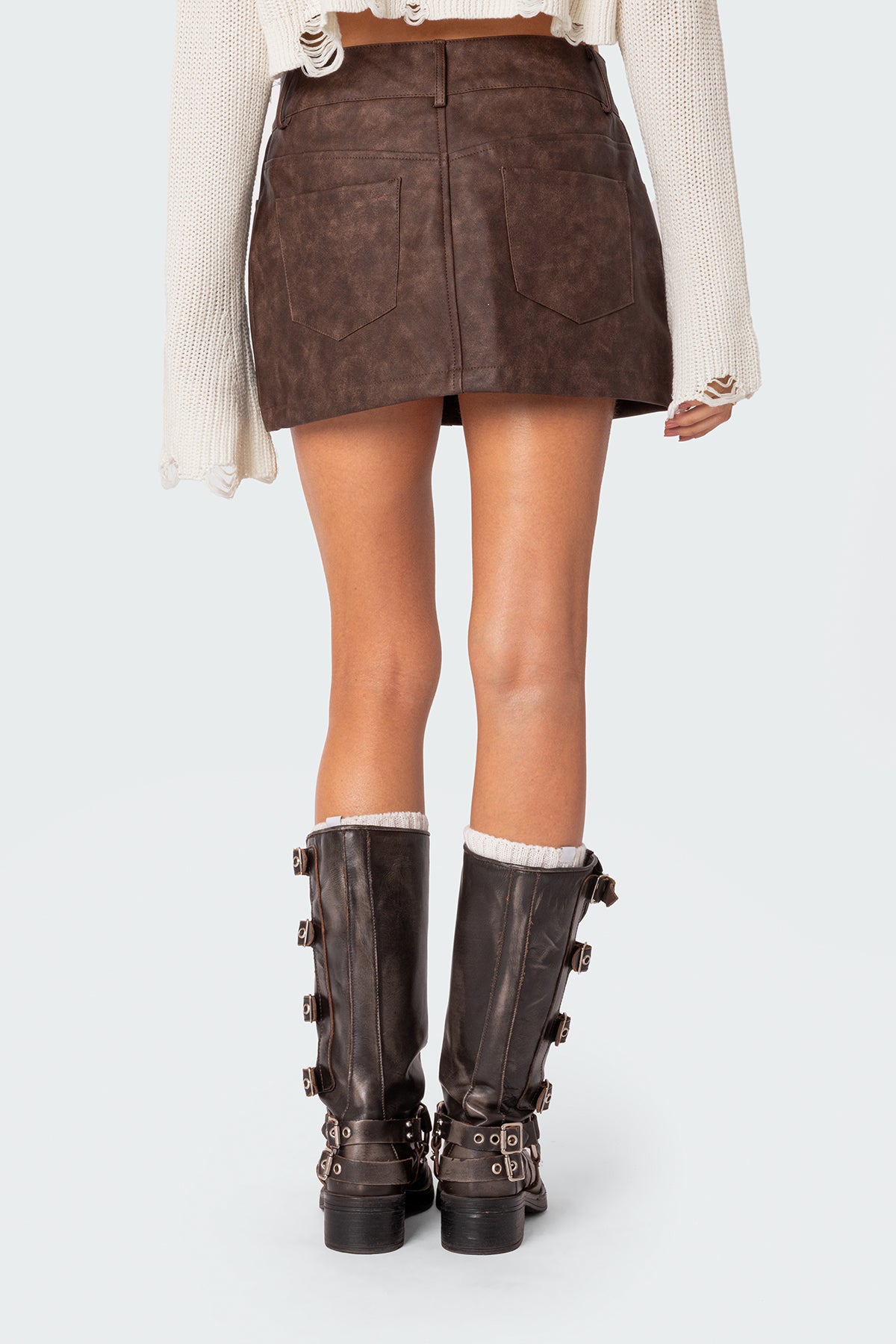 Euphoria Washed Faux Leather Mini Skirt - Image 4