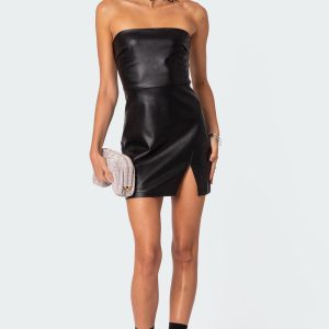 Moon Sign Faux Leather Mini Dress