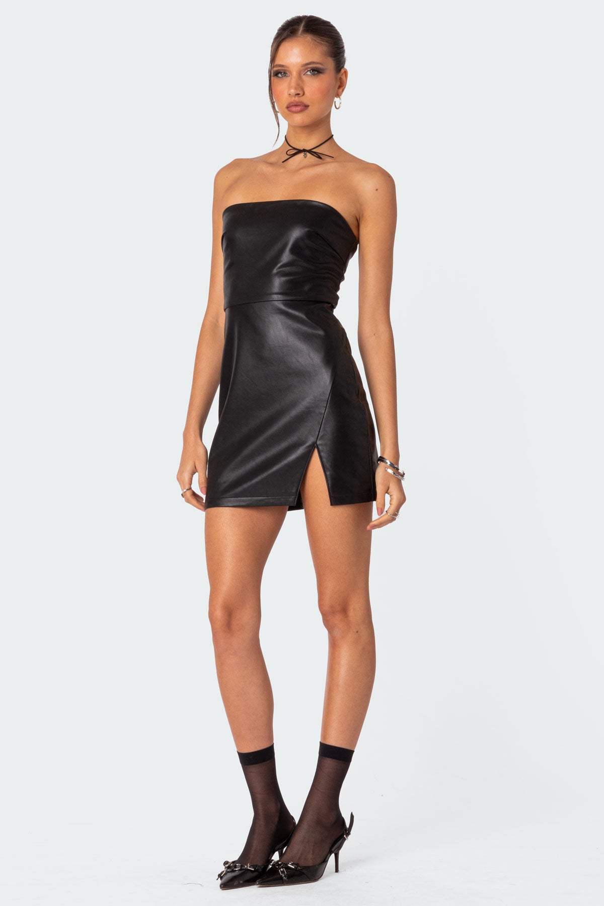 Moon Sign Faux Leather Mini Dress - Image 3