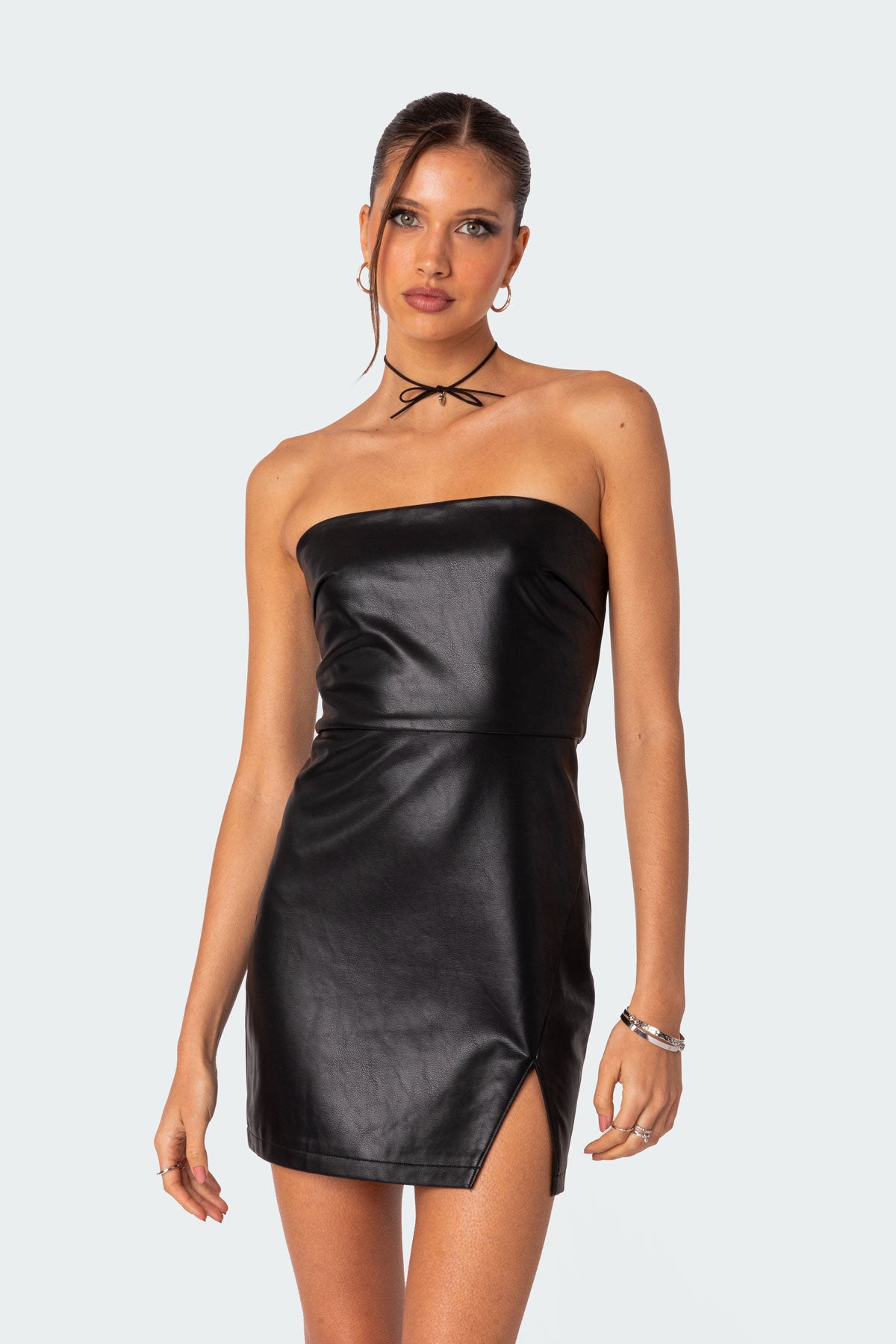 Moon Sign Faux Leather Mini Dress - Image 2