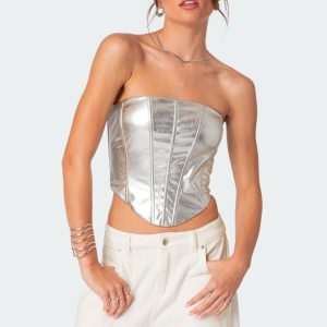 Mabel Metallic Faux Leather Corset
