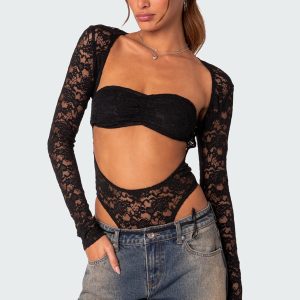 Zoey Sheer Lace Two Piece Bodysuit