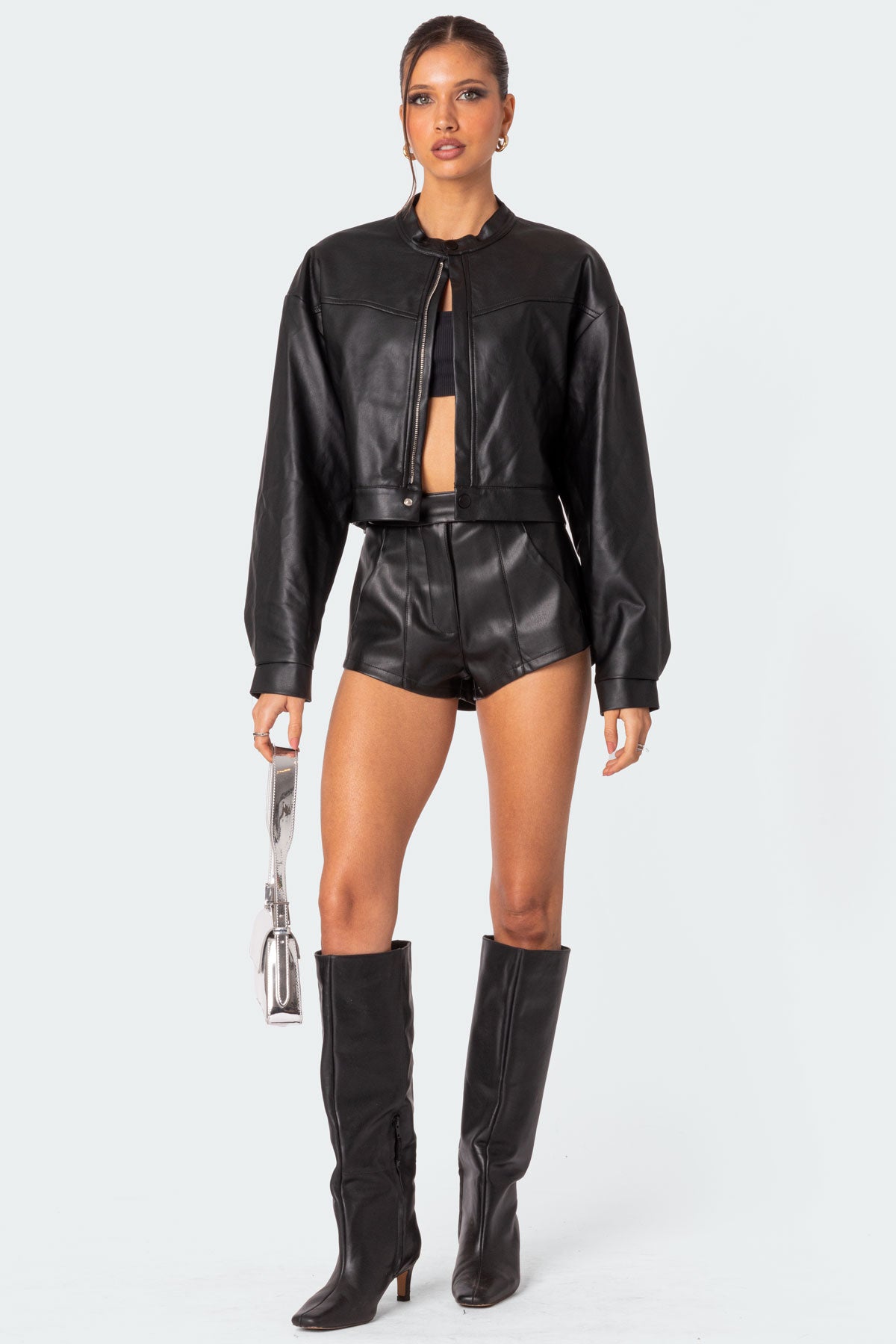 Ramona High Rise Faux Leather Micro Shorts - Image 4