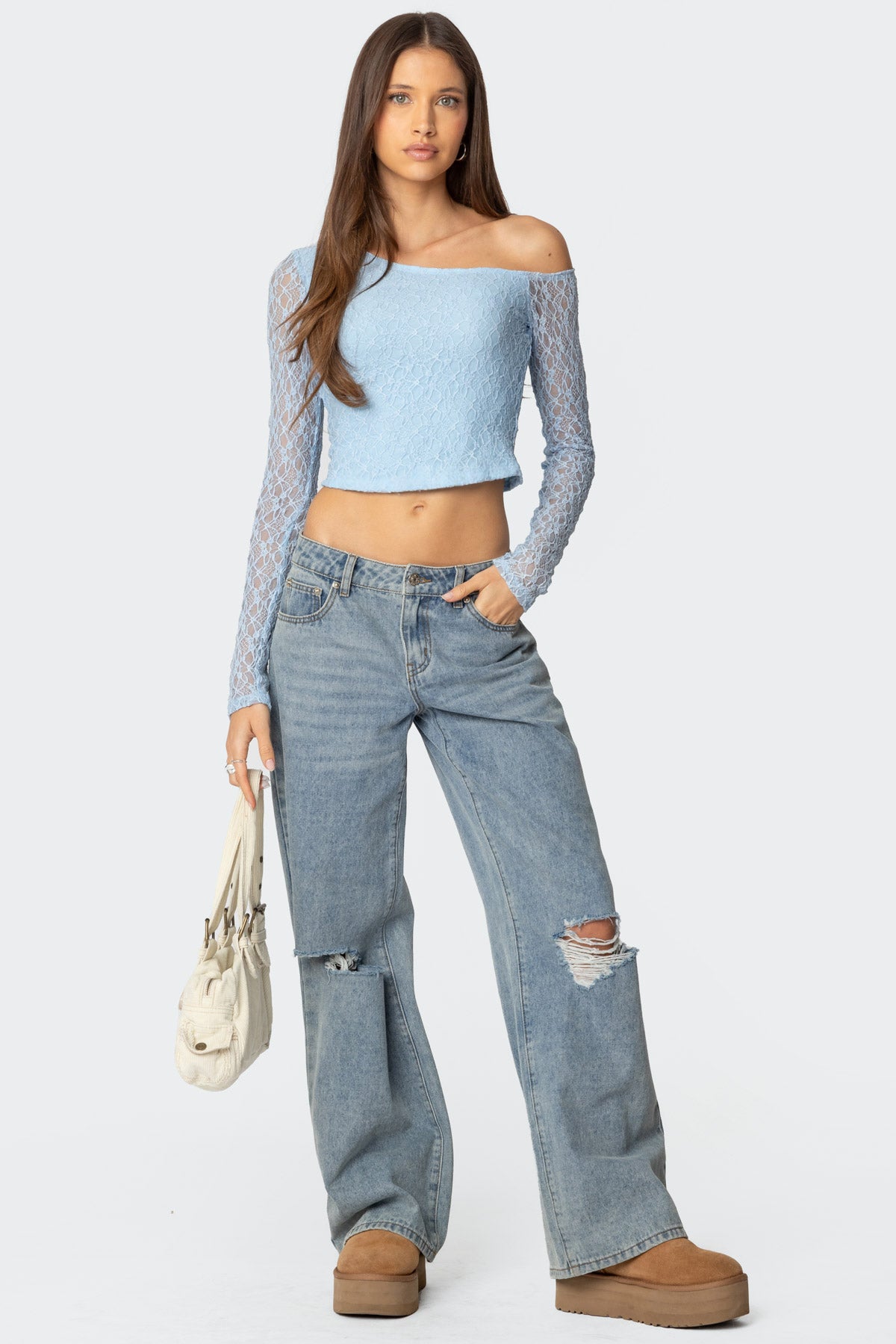 Fabia Asymmetric Textured Lace Top - Image 2