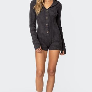 Hooded Cable Knit Romper