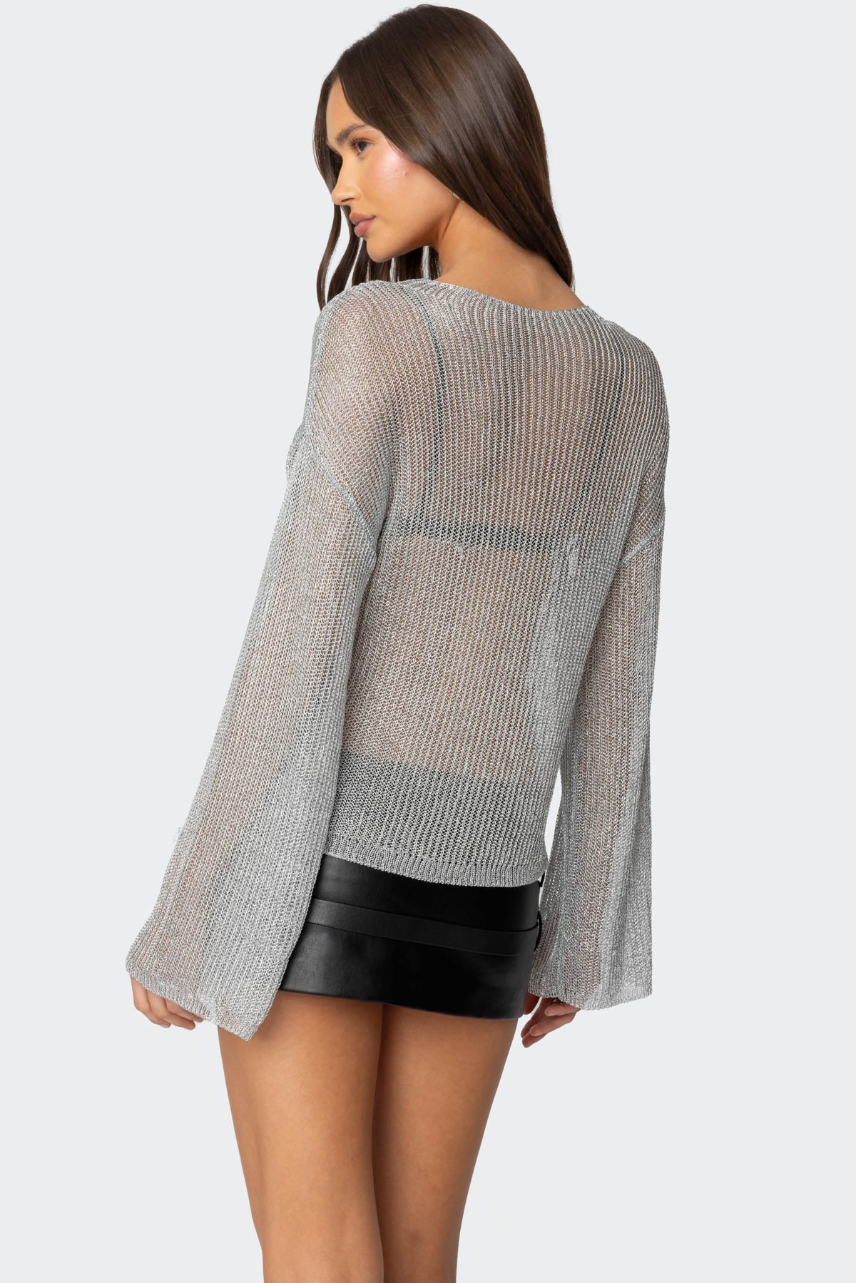 Drop Shoulder Sheer Knit Sweater - Image 5