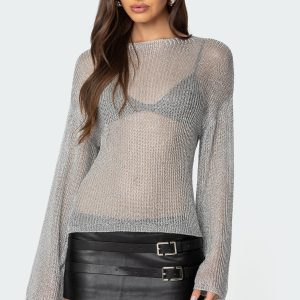 Drop Shoulder Sheer Knit Sweater