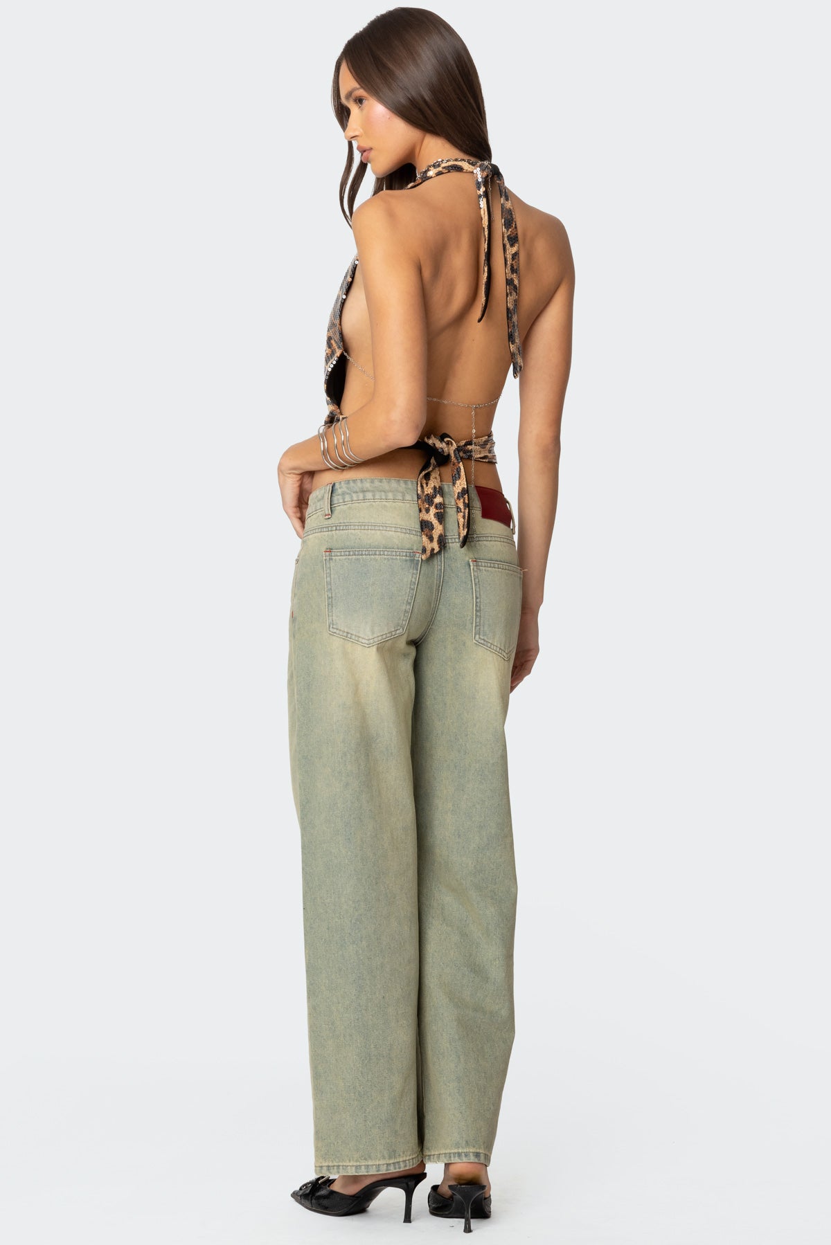 Sequin Leopard Printed Cowl Neck Top - Image 3