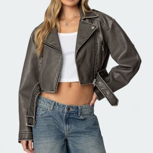 Washed Faux Leather Jacket