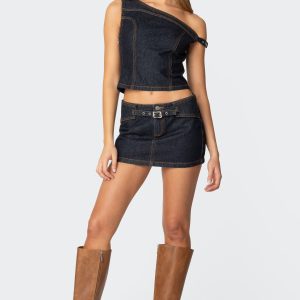 Keira Buckled Denim Mini Skirt