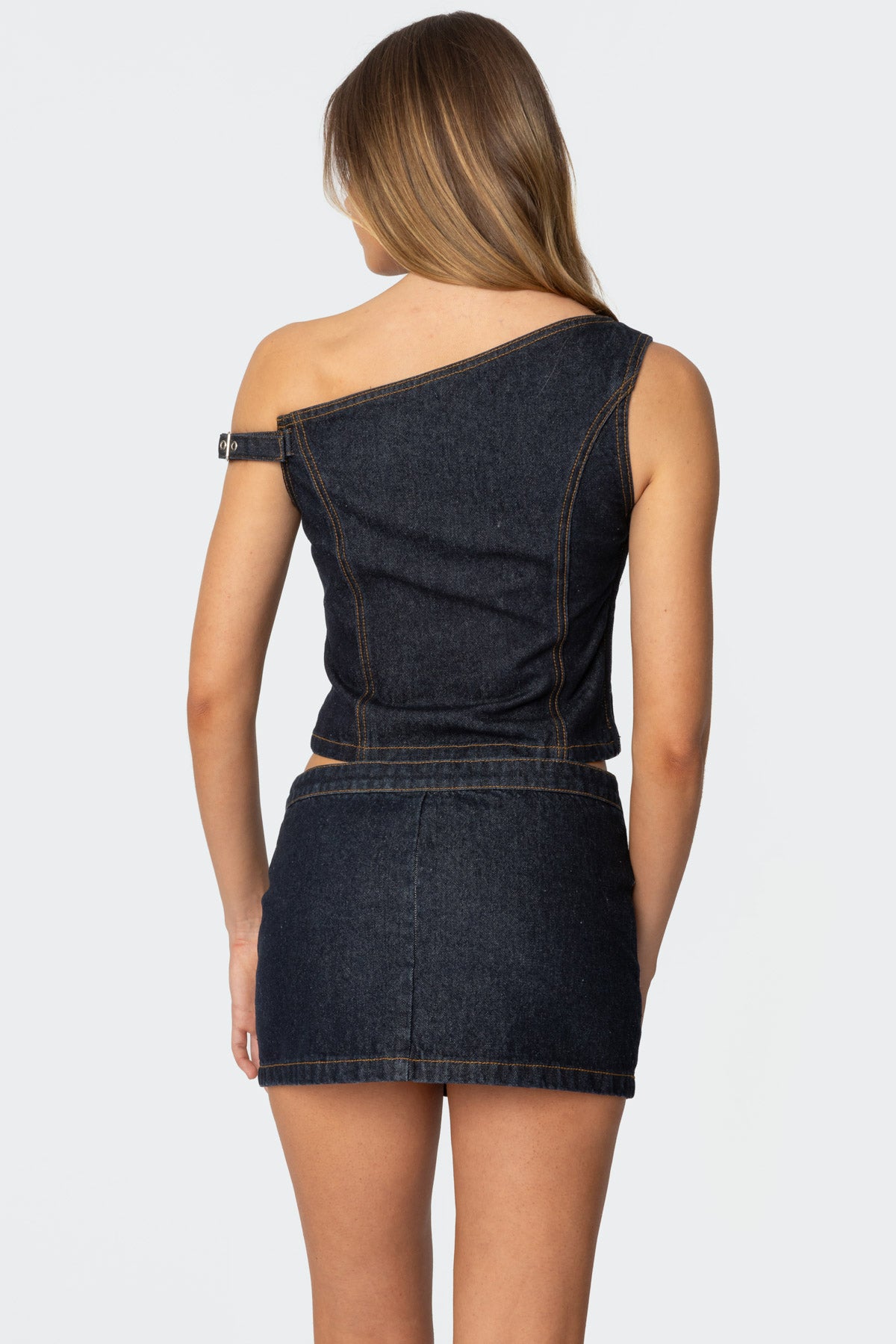 Keira Buckled Asymmetric Denim Top - Image 5