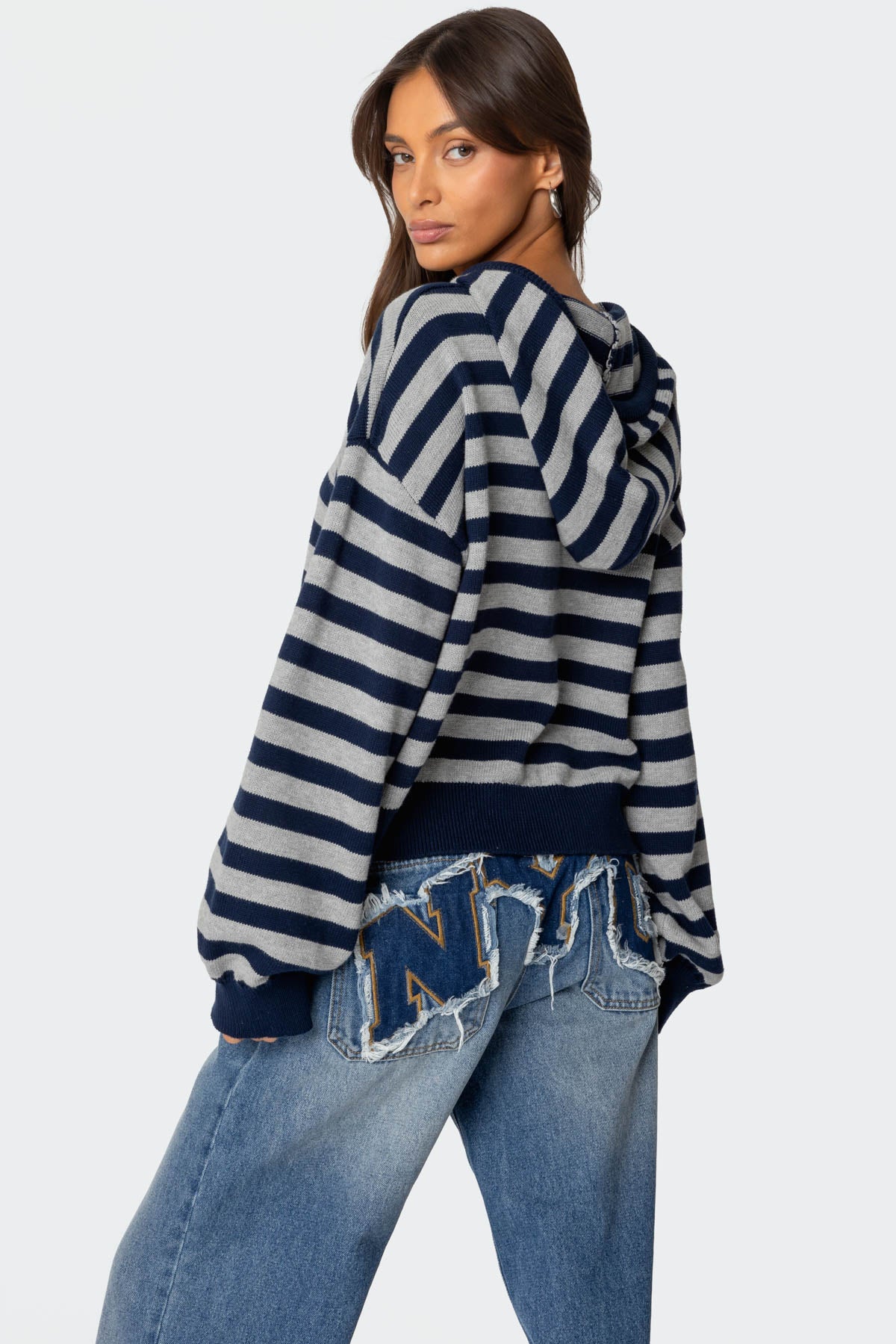 Striped Hooded Knit Sweater - Image 5
