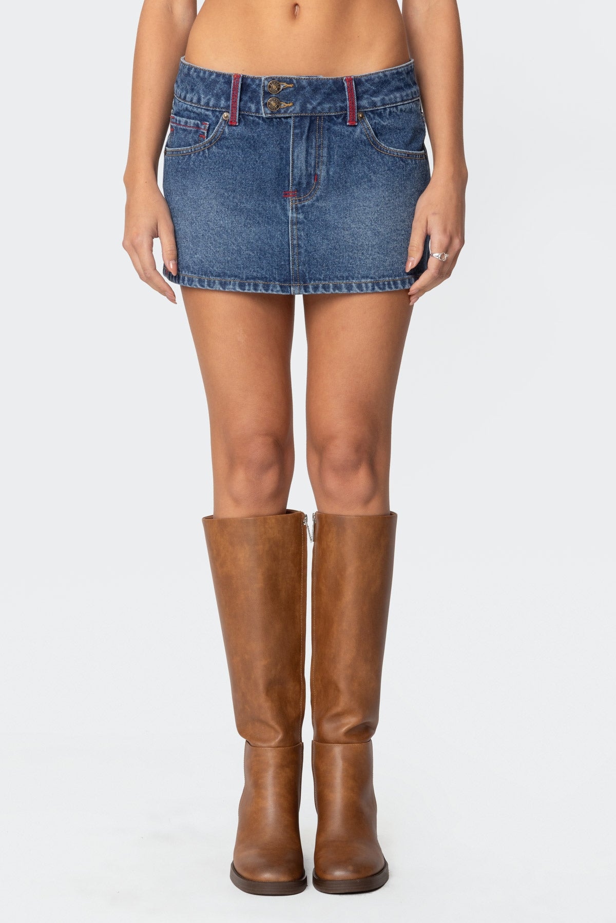 Embroidered Pocket Denim Mini Skirt - Image 2