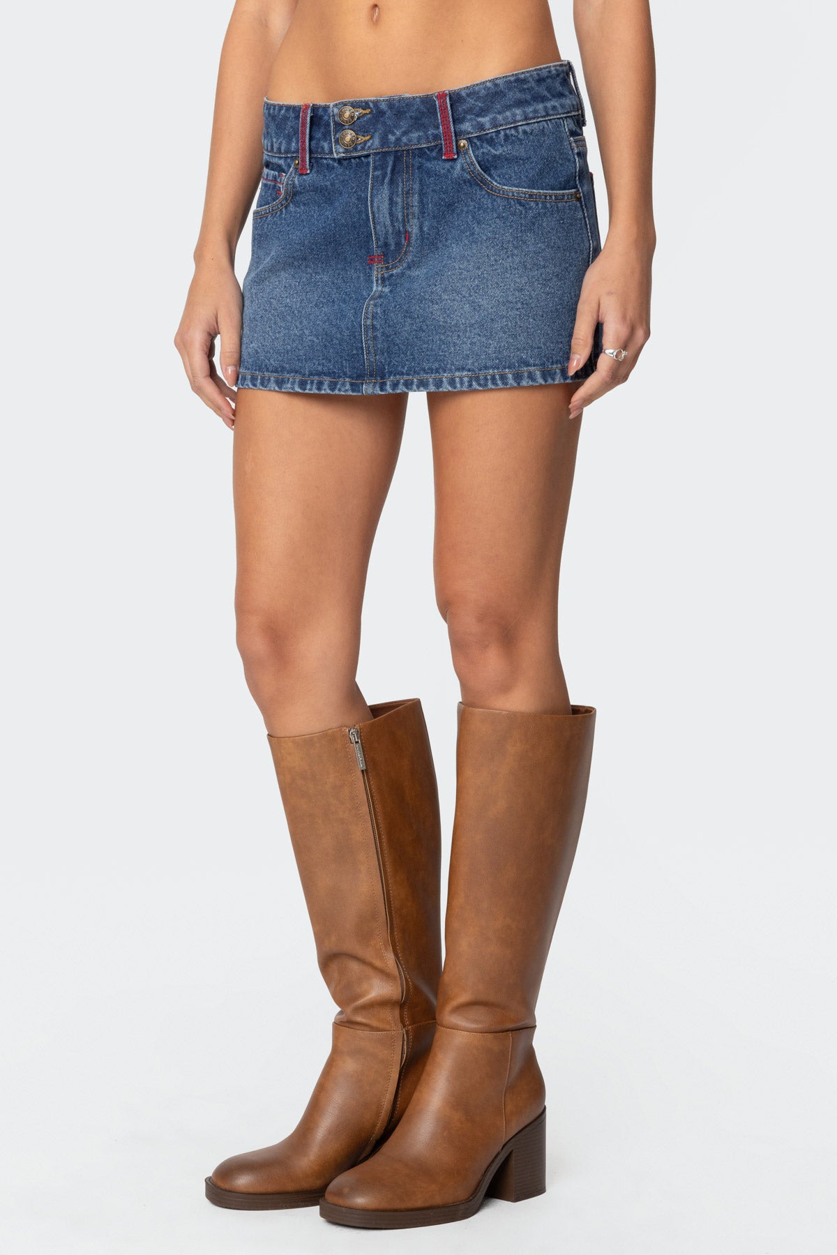 Embroidered Pocket Denim Mini Skirt - Image 4