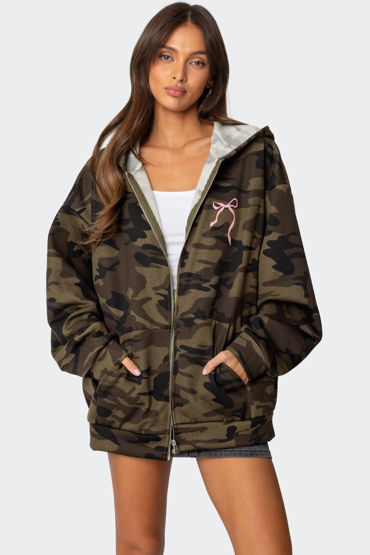 Camo Oversized Bow Detail Hoodie - Image 3