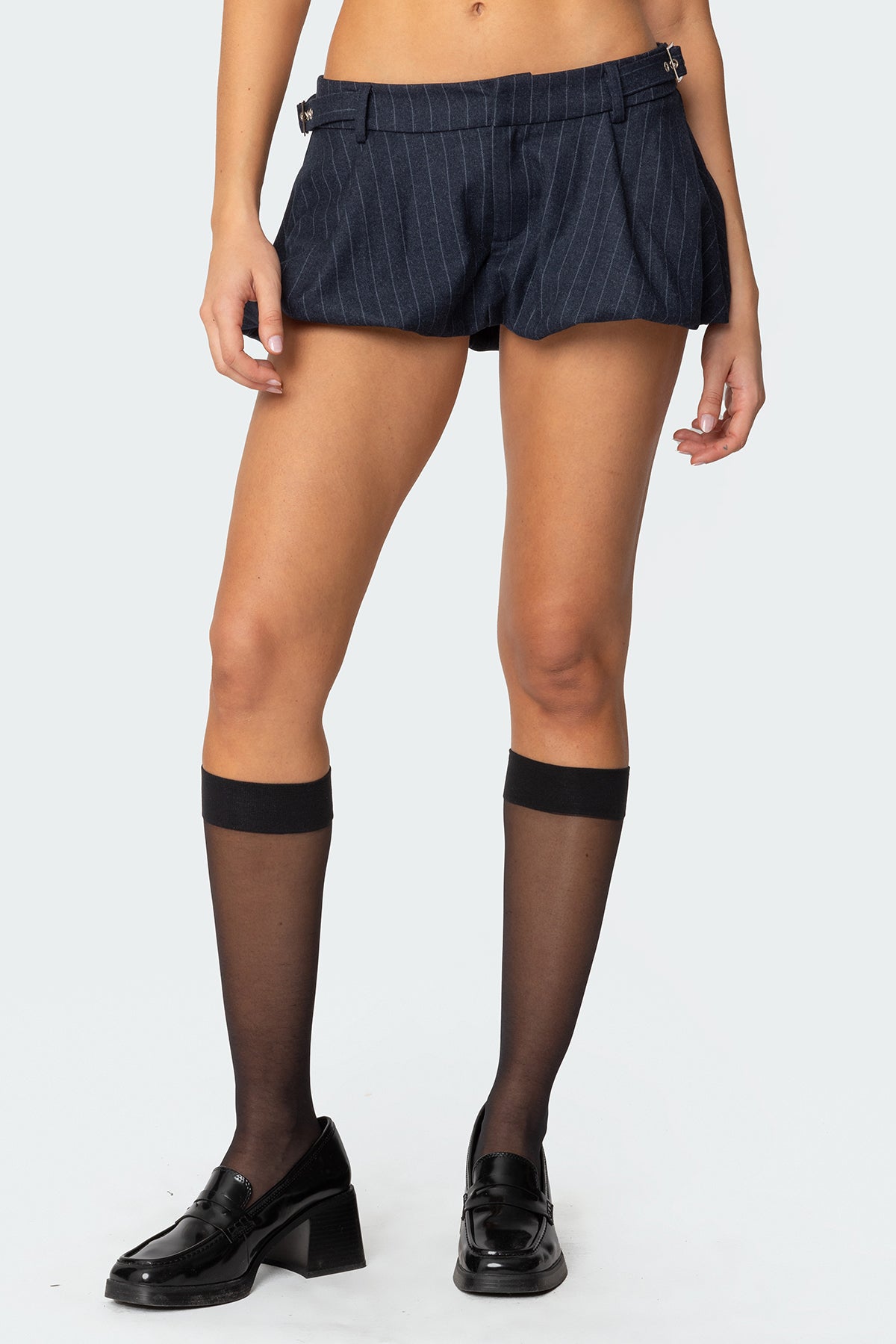 Buckled Pinstripe Bubble Mini Skort - Image 2