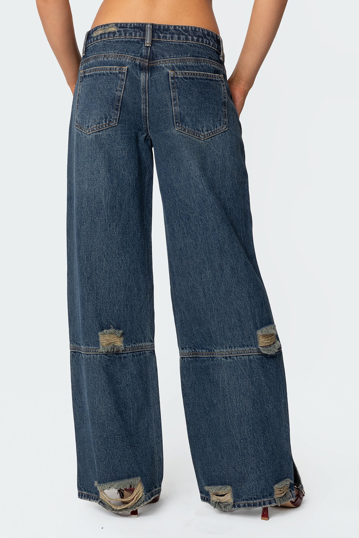 Slitted Distressed Low Rise Jeans - Image 5