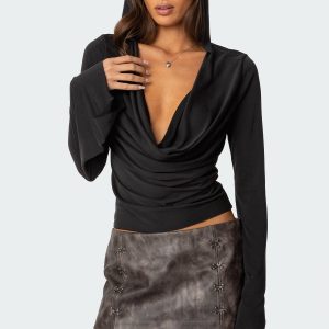 Nira Hooded Cowl Neck Top
