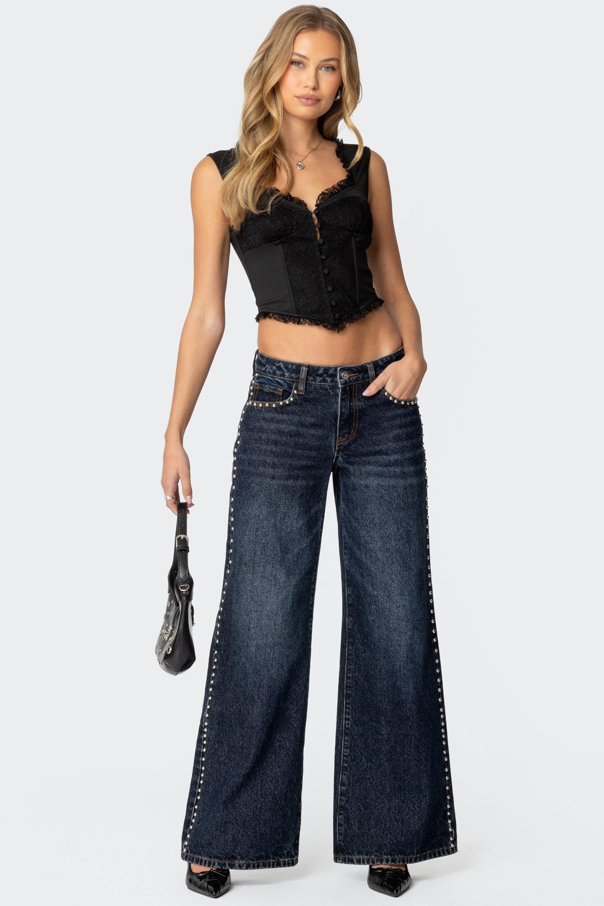 Button Front Lacey Corset - Image 2