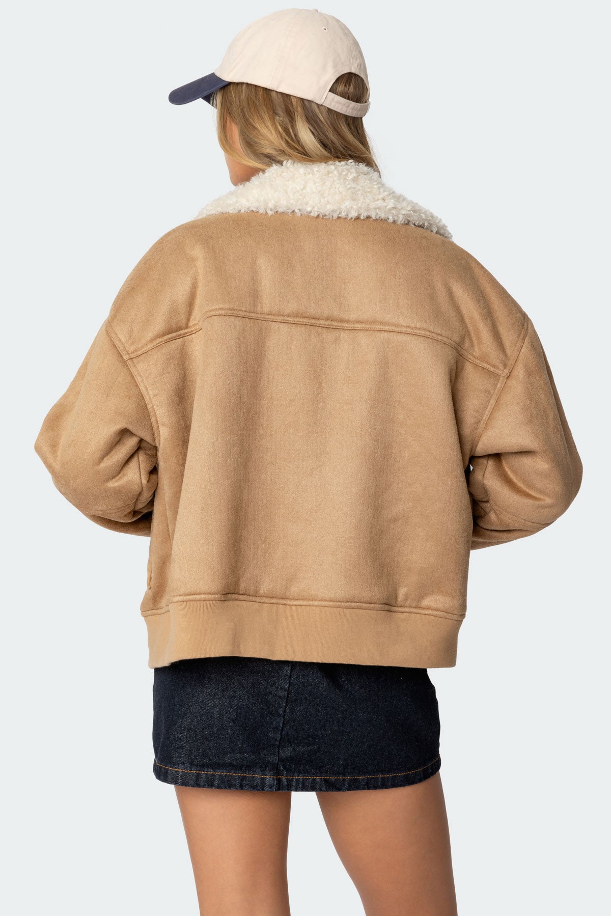 Faux Suede Shearling Bomber Jacket - Image 4