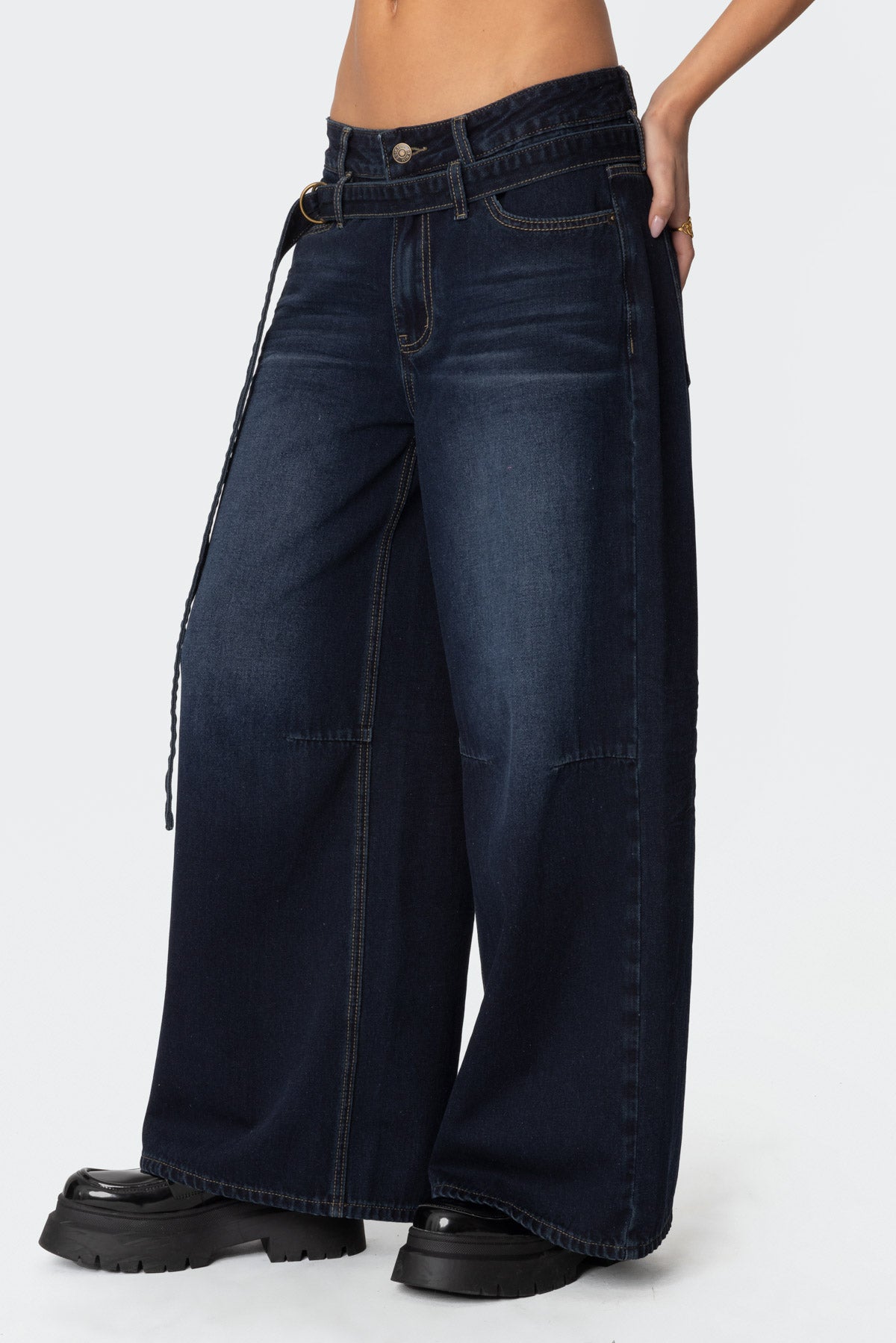 Super Baggy Belted Low Rise Jeans - Image 4