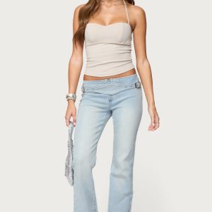 Kenza Belted Low Rise Flared Jeans