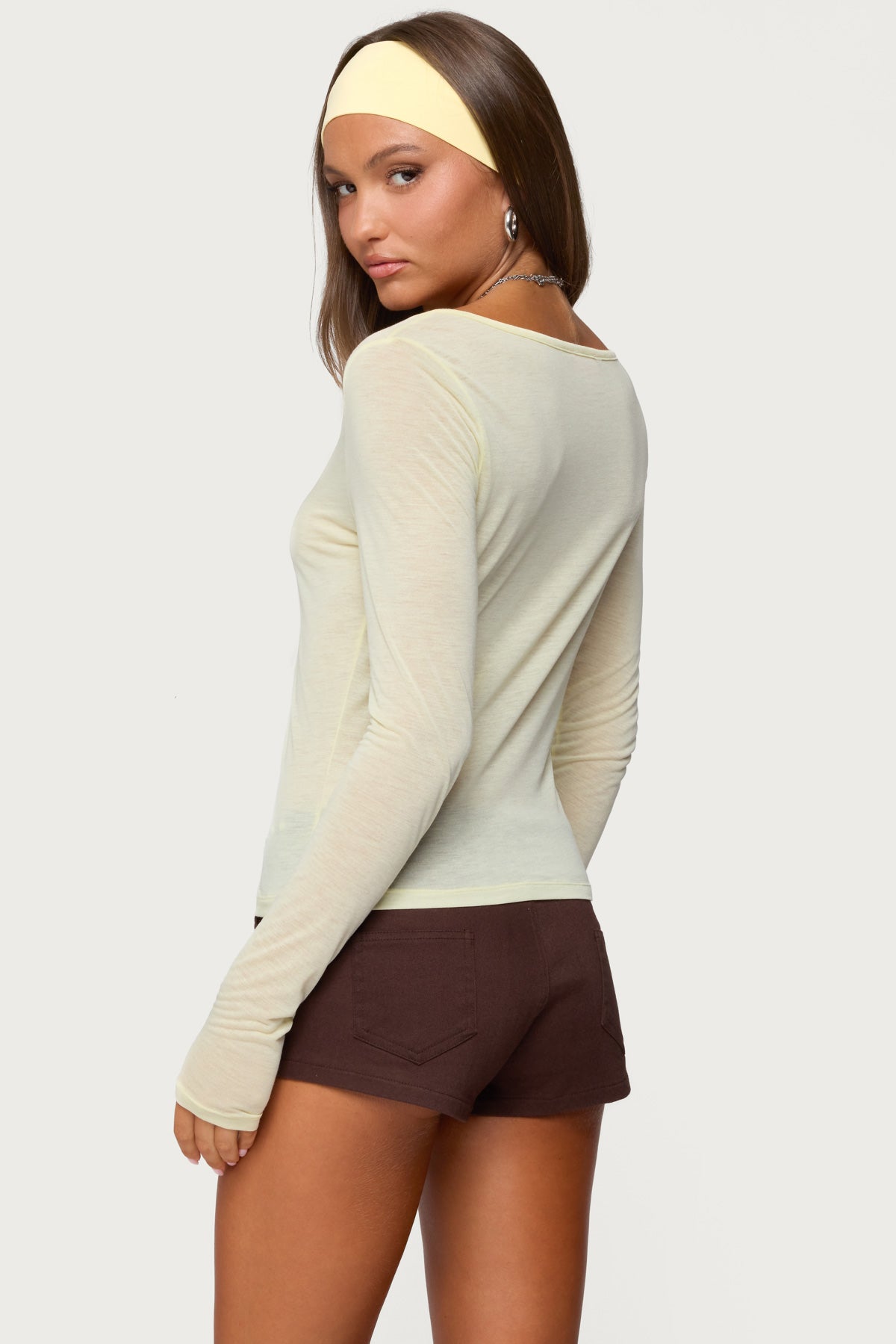 Ria Sheer Long Sleeve Henley Top - Image 5