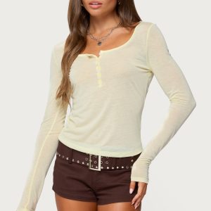Ria Sheer Long Sleeve Henley Top
