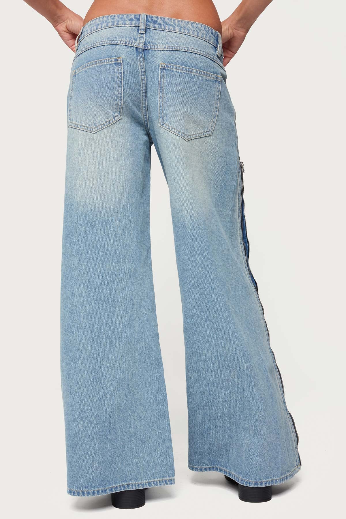 Zippered Washed Wide Leg Jeans - Image 5