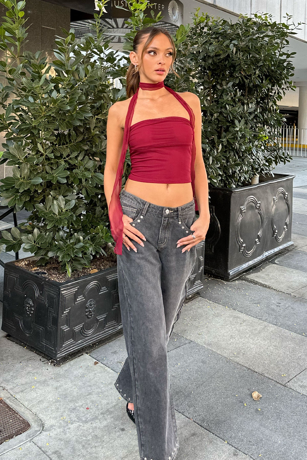 Gathered Two Piece Mesh Scarf Top - Image 6