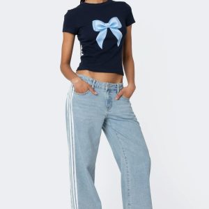 Washed Low Rise Ribbon Jeans