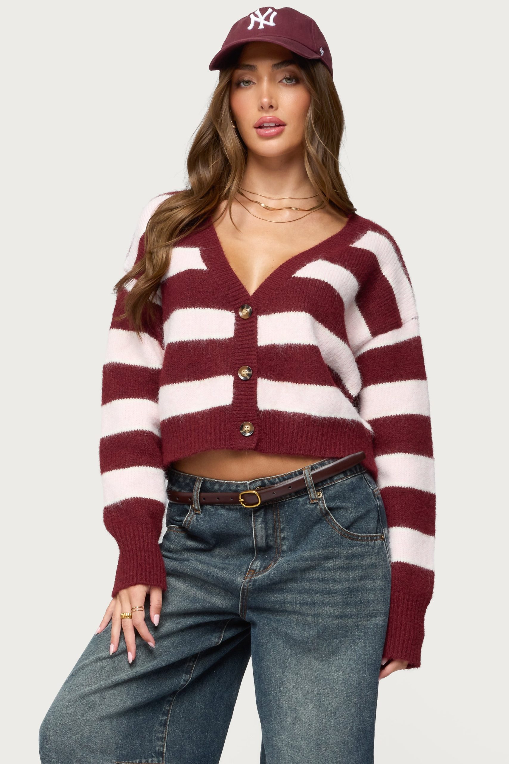 Kaz Striped Knit V Neck Cardigan - Image 2