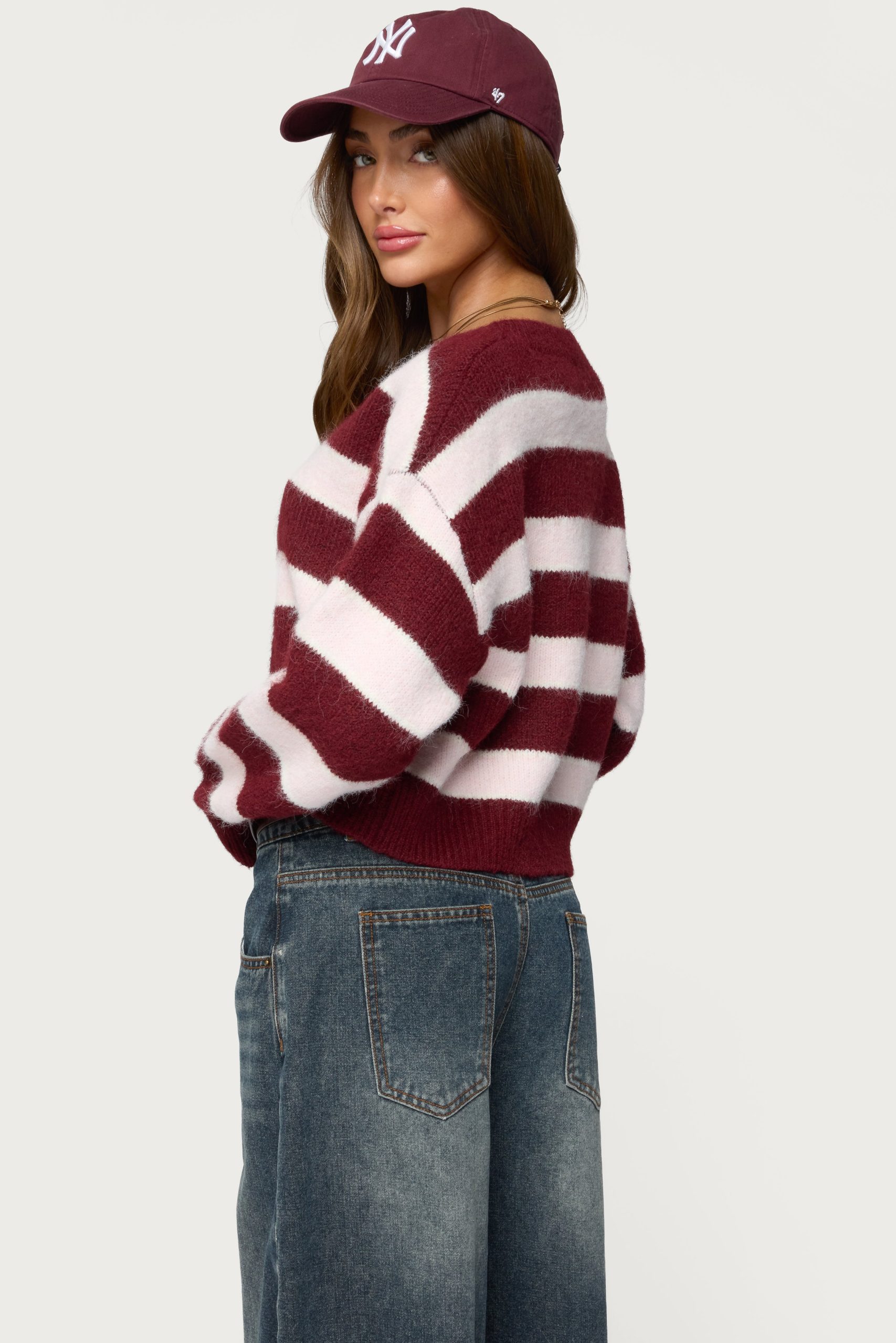 Kaz Striped Knit V Neck Cardigan - Image 6