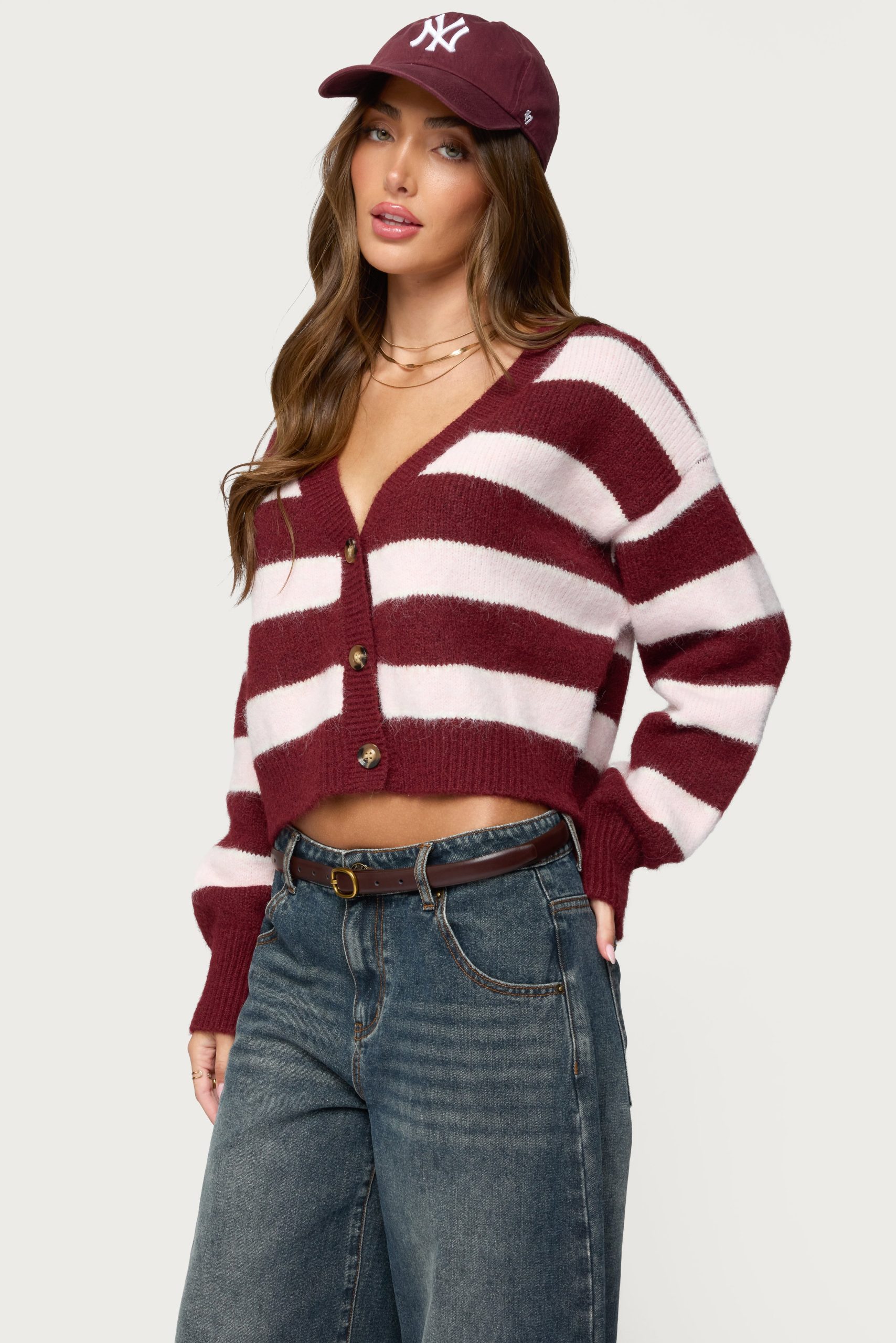 Kaz Striped Knit V Neck Cardigan - Image 4