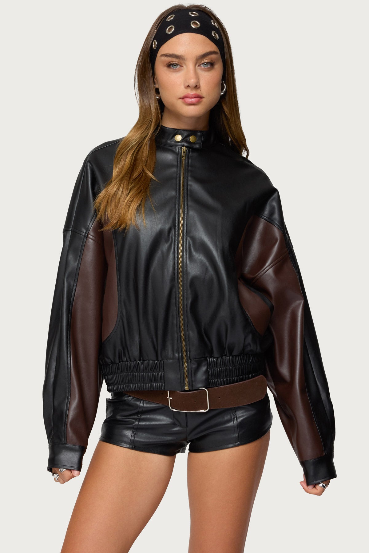 Lavena Contrast Faux Leather Jacket - Image 3