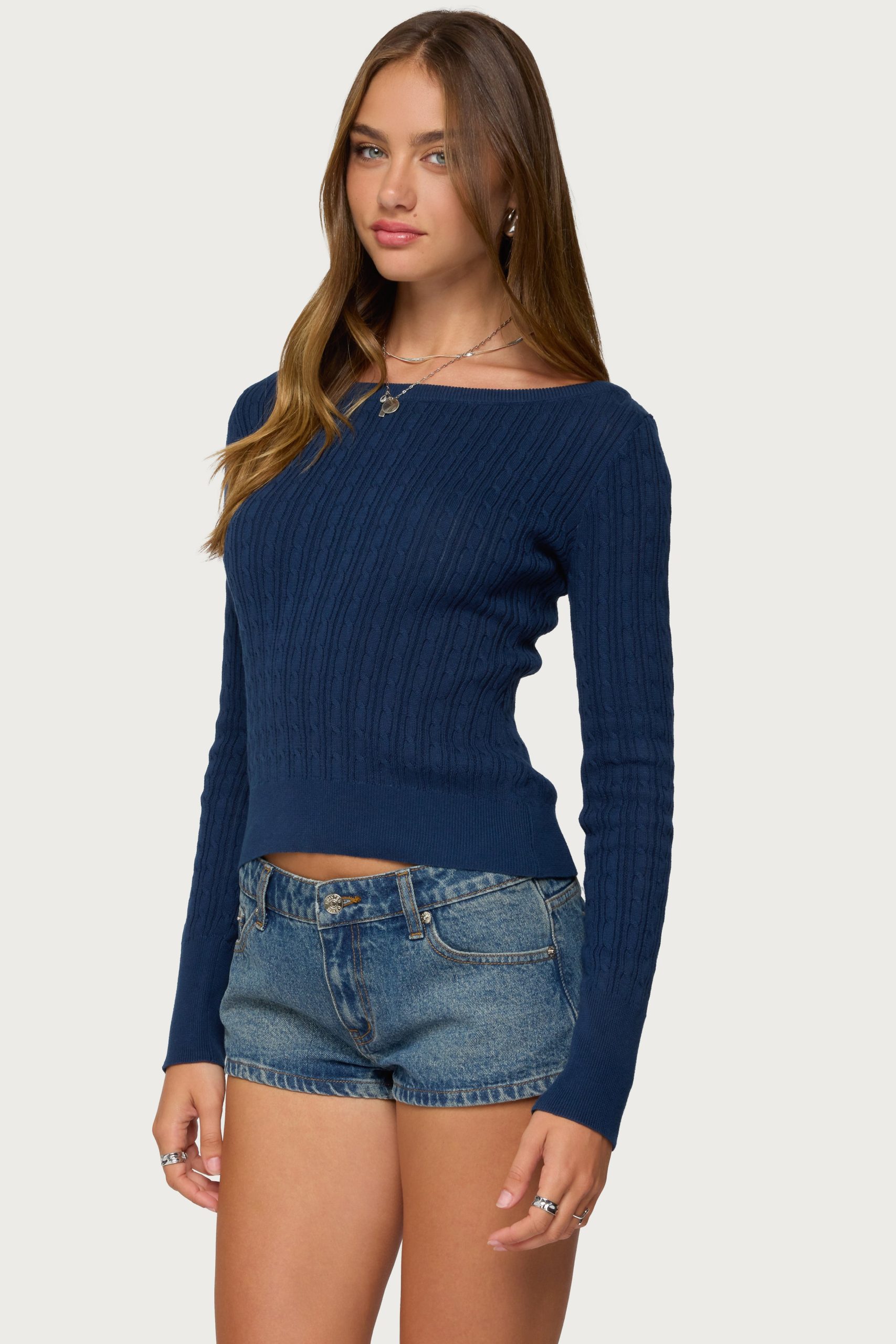 Larah Boat Neck Cable Knit Sweater - Image 3