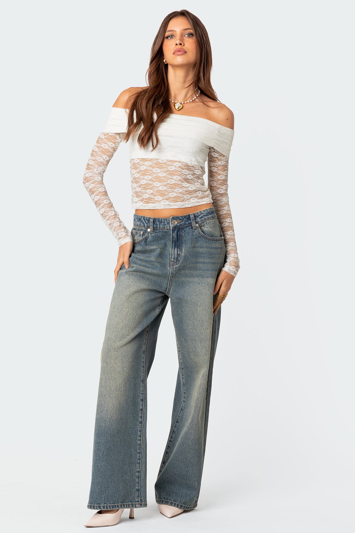 Elysia Fold Over Sheer Lace Top - Image 5