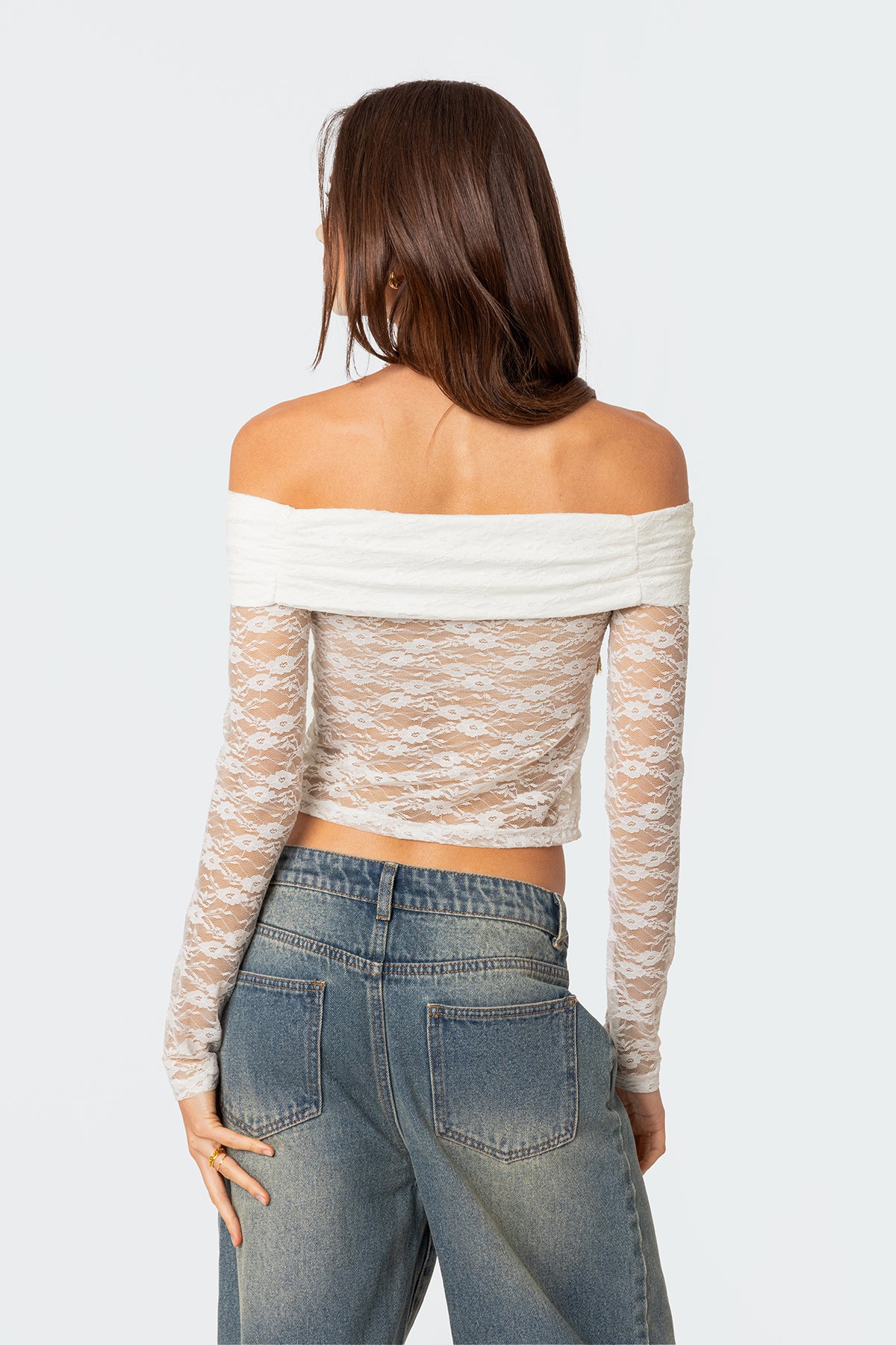 Elysia Fold Over Sheer Lace Top - Image 4