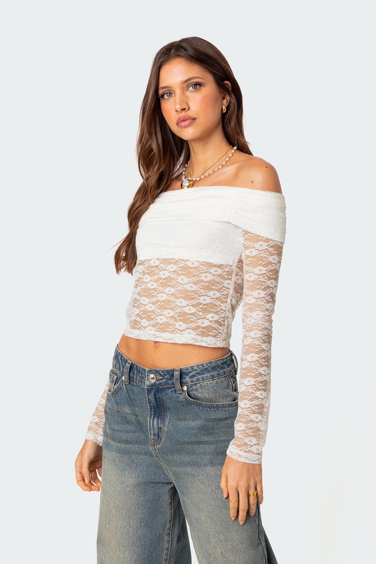 Elysia Fold Over Sheer Lace Top - Image 3