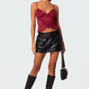 Faux Leather Cargo Mini Skirt