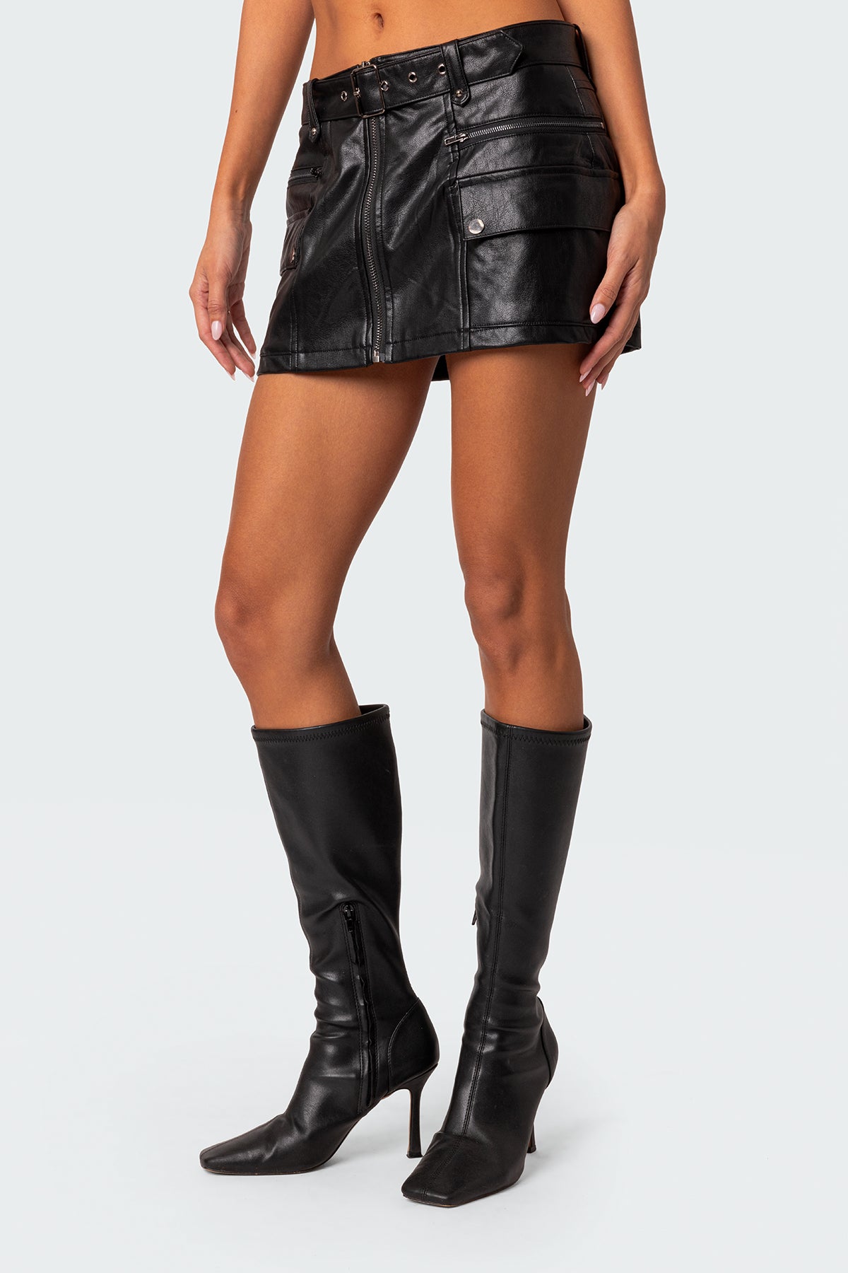 Faux Leather Cargo Mini Skirt - Image 3