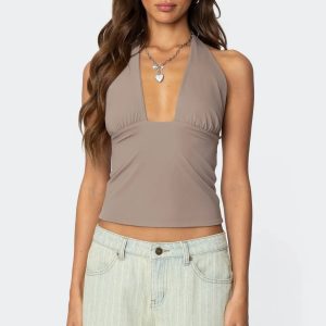 Mila Plunge Neck Halter Top